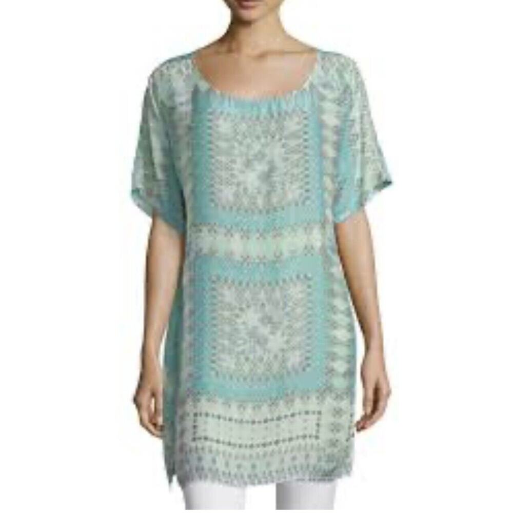 Johnny Was Arroyo Long Mini Dress Tunic Top Size XS Ice Floral Paisley Copra
